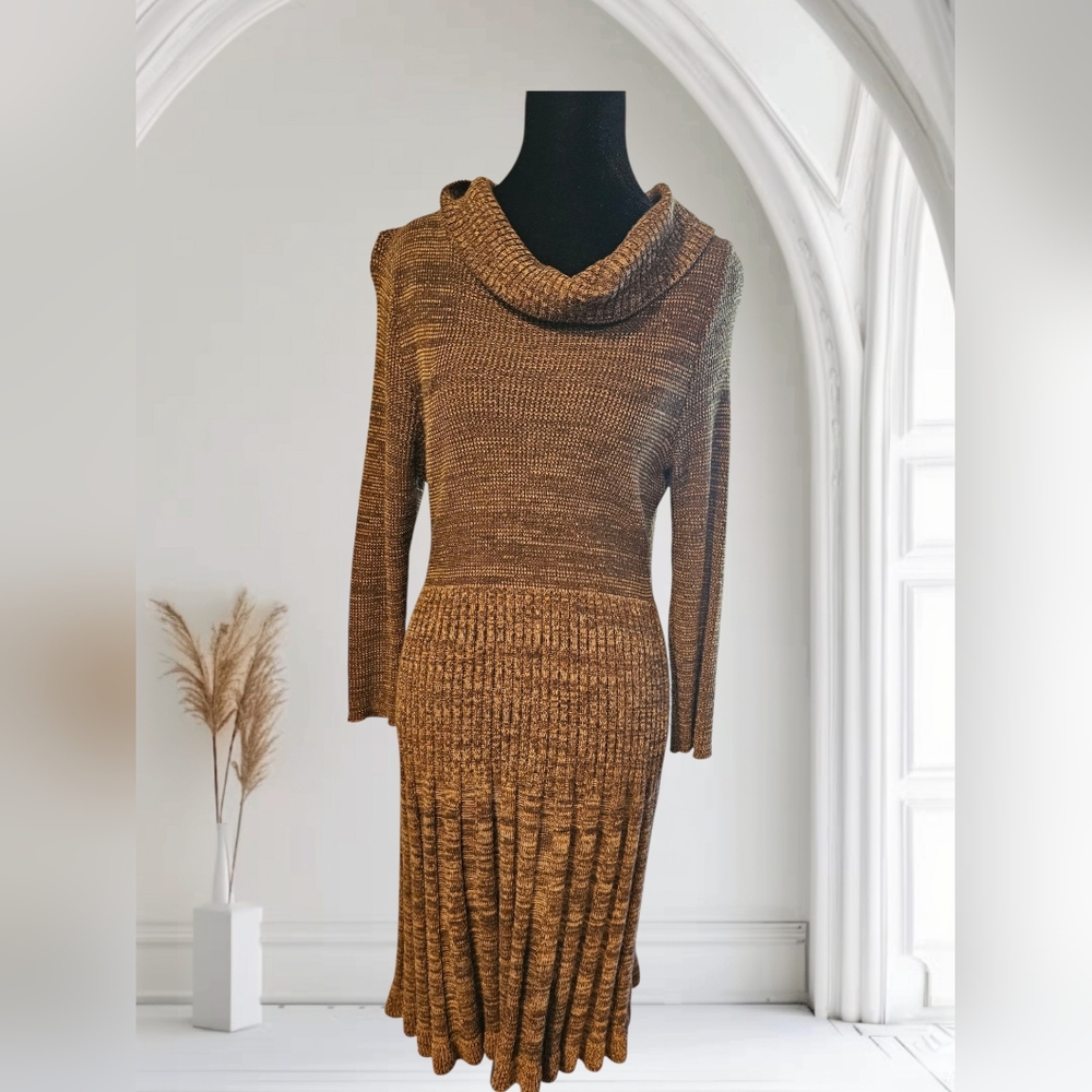 Nina Leonard Brown Cowl Neck Sweater Dress